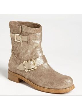 JIMMY Choo | 'Youth' Biker Boot in Metallic Suede